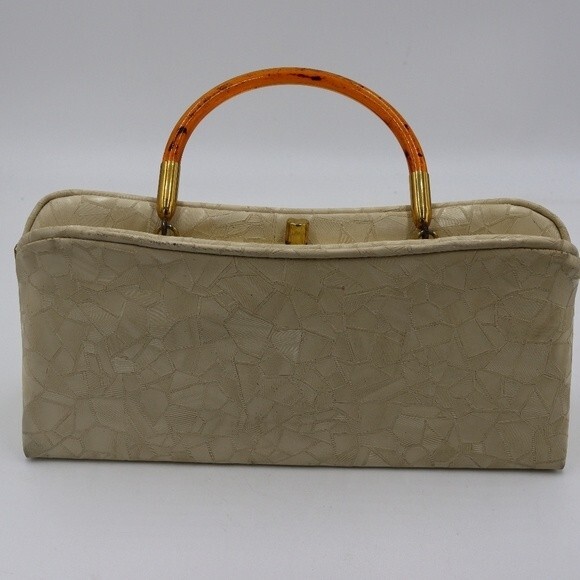 Vintage White Frame Abstract Patterned Box Purse 1960s - Picture 12 of 15